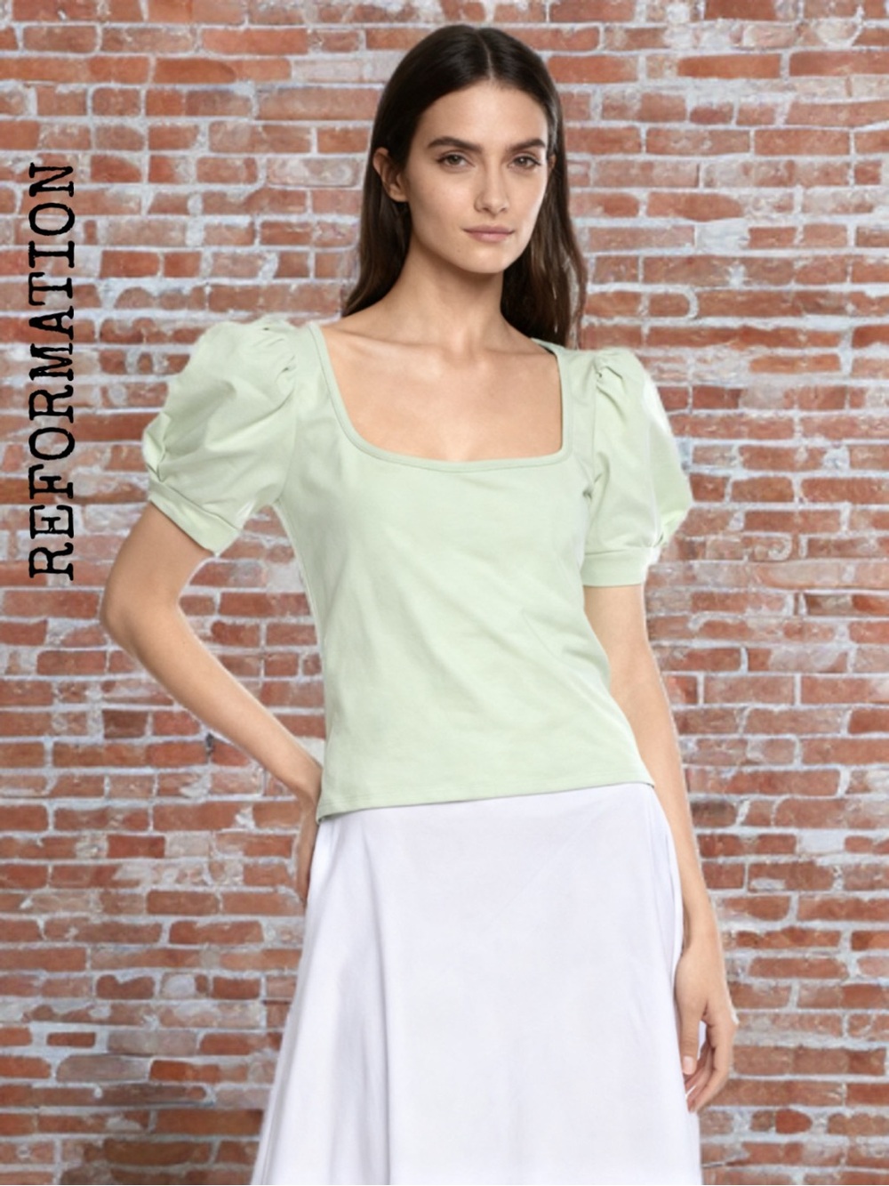 REFORMATION
Mint Puff Sleeve Scoop Neck Top